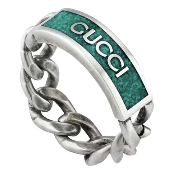Gucci Tag Chain Enamel Arg 925 Ring Gucci Size 20 US Size 9 NIB - Picture 1 of 5
